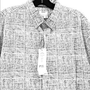 DKNY Black White Long Sleeve Modern Plaid Shirt L